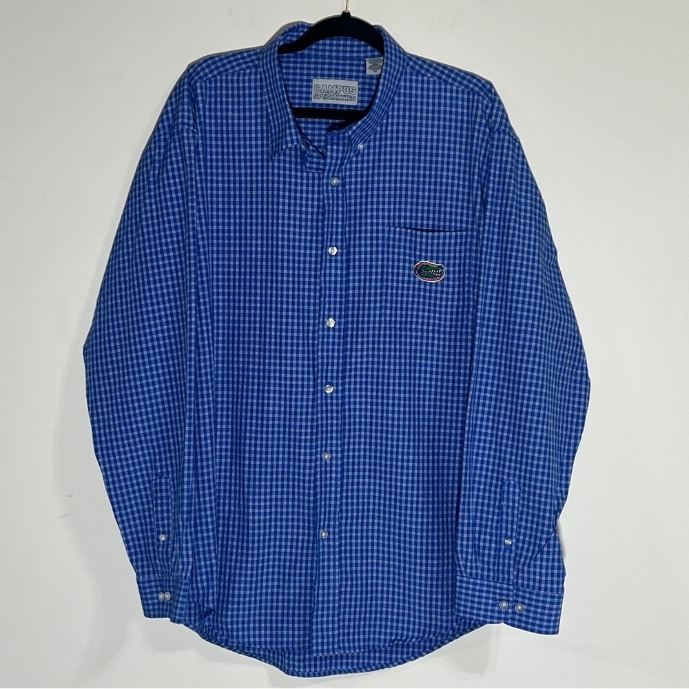 Florida Gators Men's Blue White Check Button Down Shirt Logo XXL